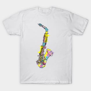 Saxophone sketchy style with colorful textures T-Shirt